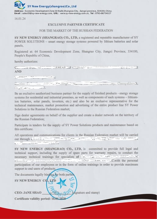 Exclusive Business Partner Certificate In Russia